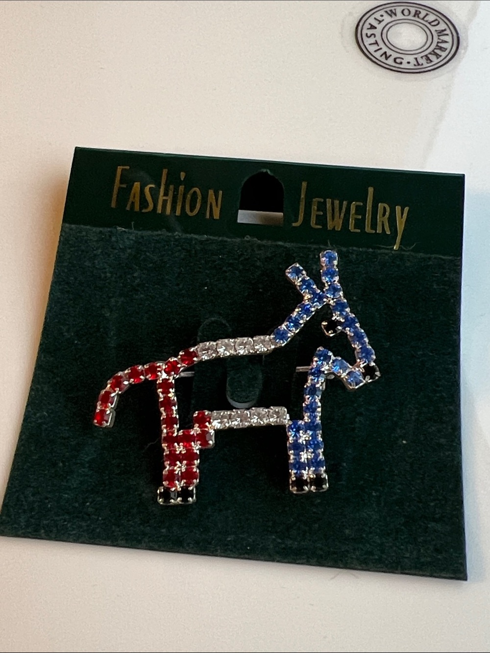 Democracy Patriotic USA Donkey Brooch red white BLUE PARTY